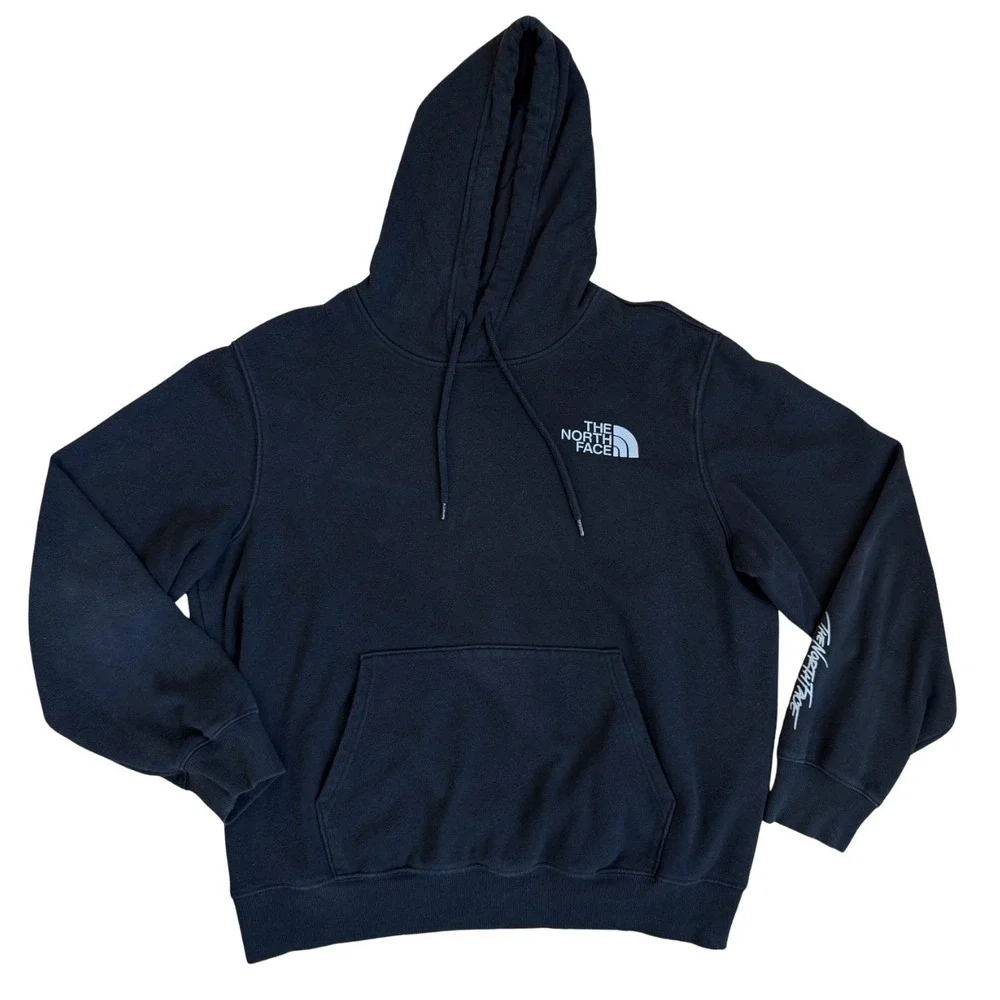 The North Face Mens Black Graphic Pullover Hoodie Never Stop Exploring Large